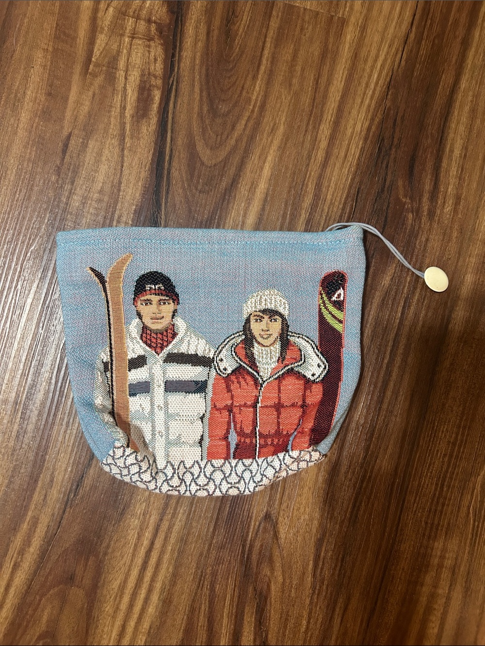 Men's Light Blue Ski Print Canvas Pouch